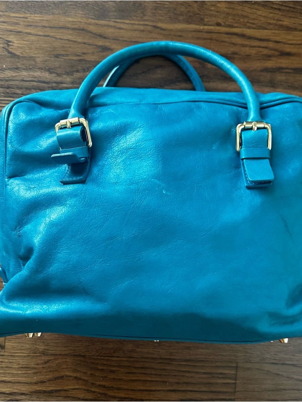 Valentina Italy Teal Leather Satchel Gold-Plated Accents | Made in Italy Bag - Picture 14 of 16